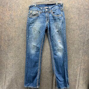 Vintage True Religion Jeans Mens 31 Blue Denim Straight Washed Cotton Ripped USA